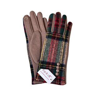 NWT Womens Plaid Touchscreen Gloves Button Embellishment Fleece Lining Top It Of